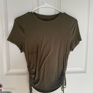 SHEIN Green Ruched Tie Side Short Sleeve T-Shirt
